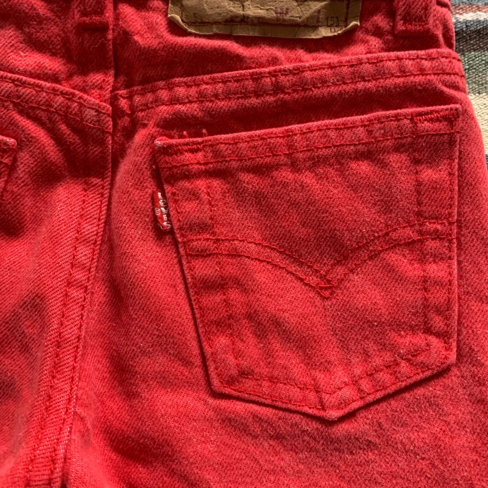 1980s Levi Strauss Red Button Snap Jeans Vintage Size 5 - Picture 10 of 11